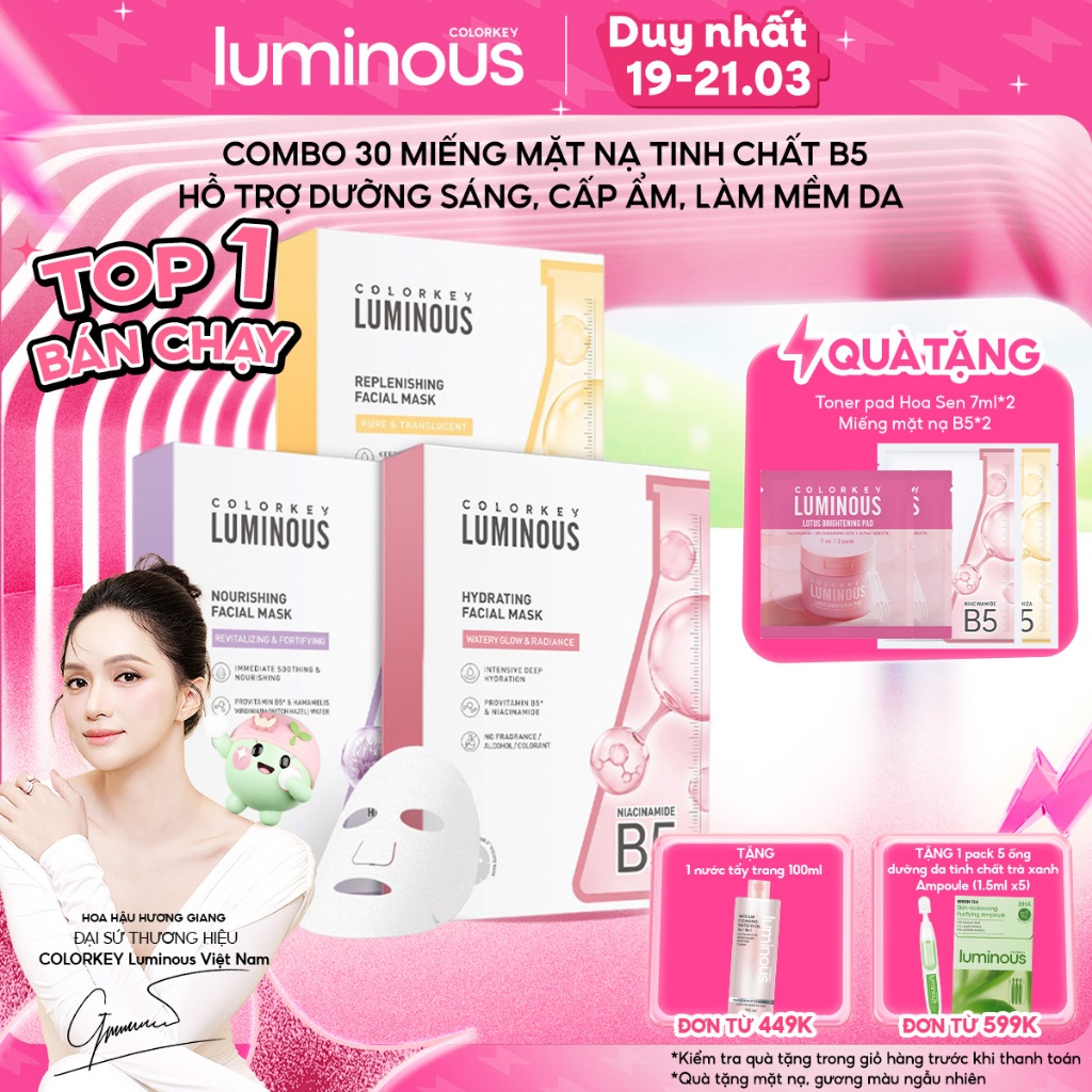 Mặt Nạ Giấy COLORKEY LUMINOUS | COMBO 3 HỘP| Tinh Chất Vitamin B5 Cấp Ẩm Cho Da Mịn Màng 25ml x 30 miếng | BigBuy360 - bigbuy360.vn