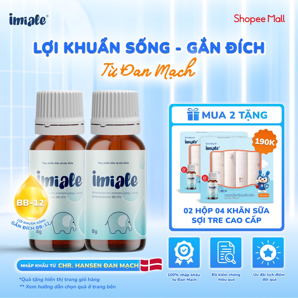 COMBO 02 IMIALE - Men vi sinh chứa lợi khuẩn sống Bifidobacteirum BB-12 cải thiện tiêu hóa, biếng ăn