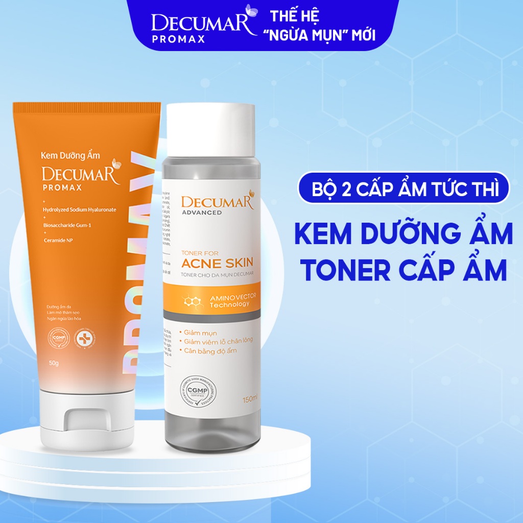 Bộ 2 cấp ẩm làn da toàn diện Decumar gồm kem dưỡng ẩm  Decumar Promax và toner - DTN10, ADP01