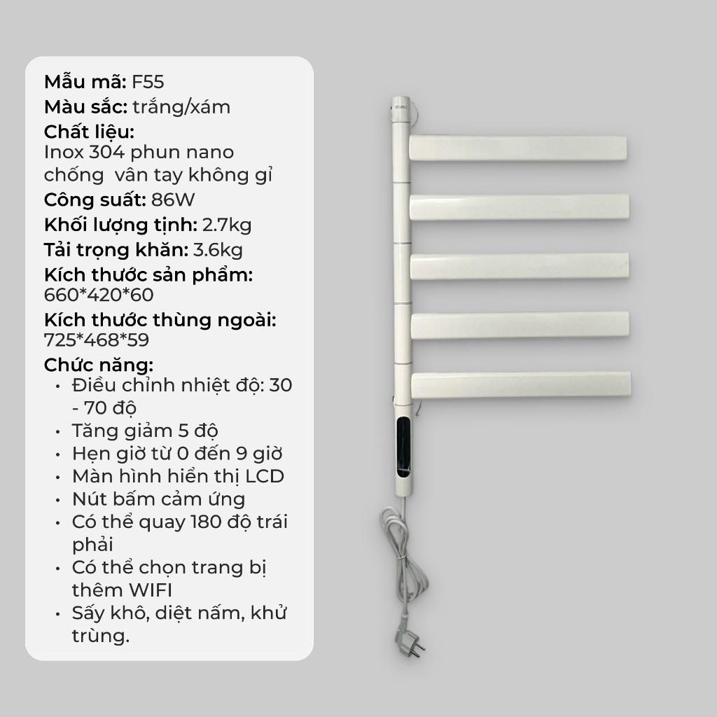 Kệ sưởi khăn F55 hiện đại