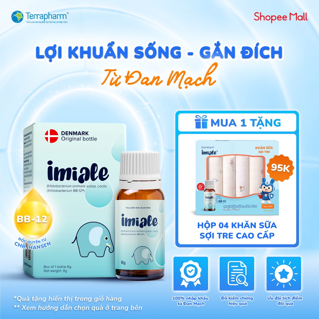Men vi sinh IMIALE - Hỗ trợ cải thiện tiêu hóa, tăng đề kháng từ Đan Mạch, dung tích 8ml