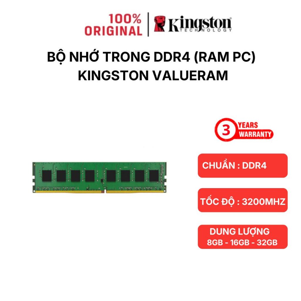 RAM PC Kingston ValueRAM 8GB / 16GB DDR4 3200MHz - Hàng Chính Hãng