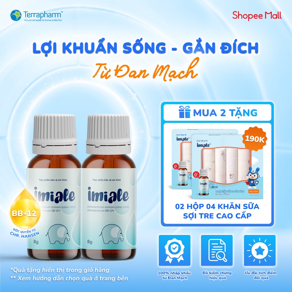 [Bộ đôi] Men vi sinh IMIALE cải thiện tiêu hóa, biếng ăn, tăng đề kháng từ Đan Mạch - 2 lọ x 8ml