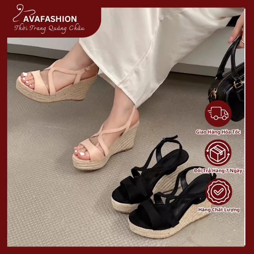 Giày Sandal Đế Xuồng Cao Gót Da Lộn Thời Trang AG02 - Hàng Quảng Châu Cao Cấp