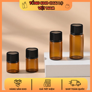 Chai Lọ Chiết Tinh Dầu Thủy Tinh Cao Cấp 1ml – 5ml Nắp Vặn Đen – Lọ Mini Đựng Tinh Dầu, Serum