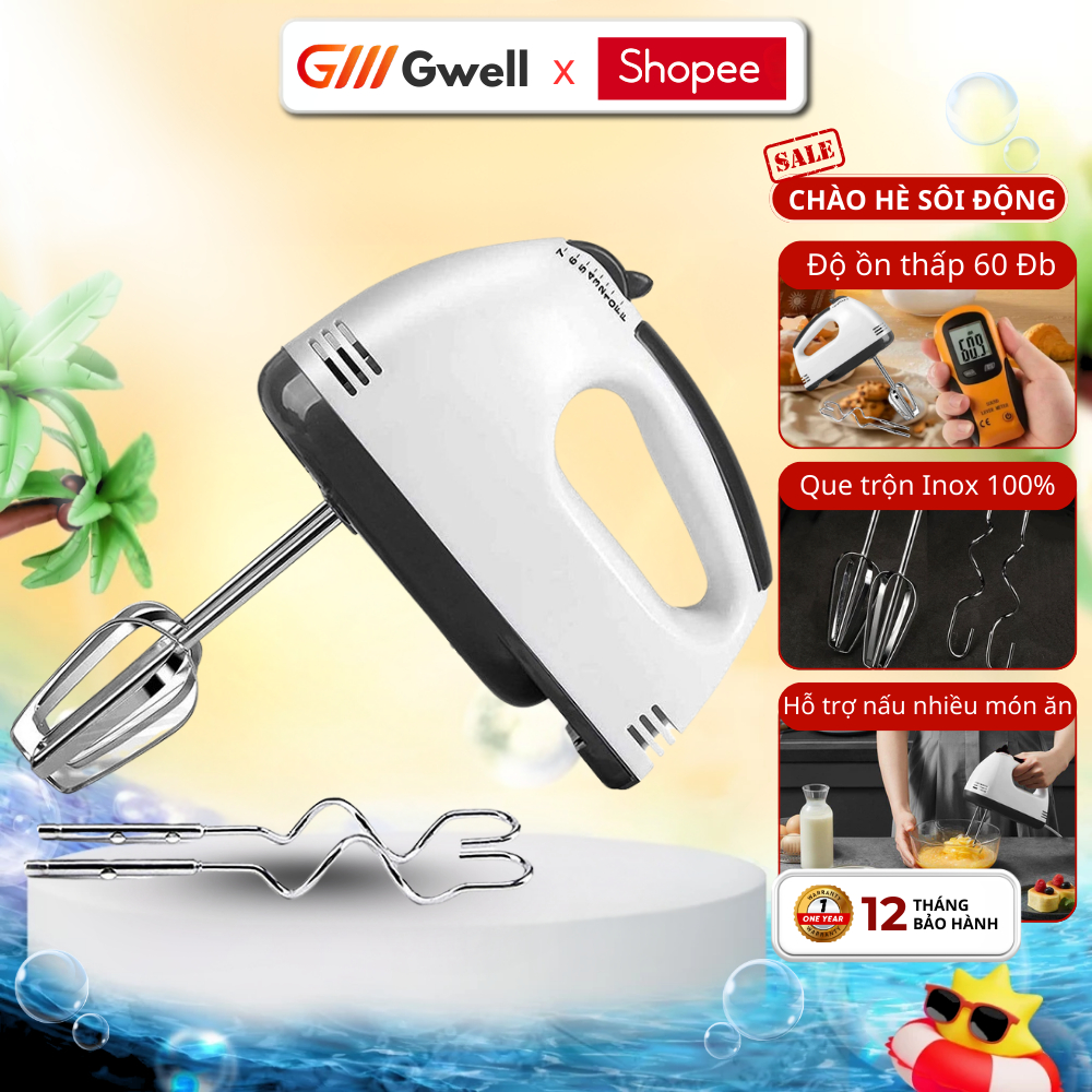 Máy Đánh Trứng Cầm Tay 7 Tốc Độ, Quay Đa Năng Trộn Bột, Đánh Kem, Đánh Trứng Công Suất 180W