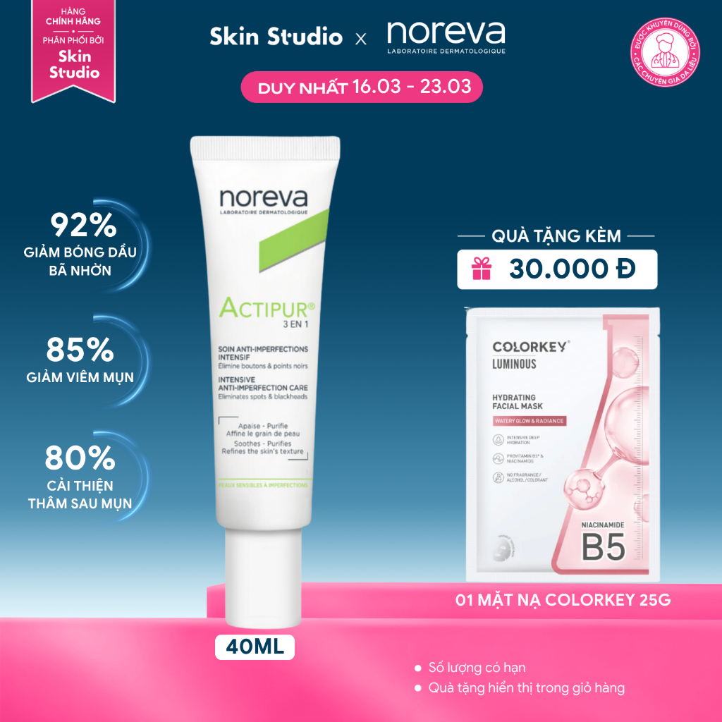Kem Dưỡng Giảm Mụn Và Kiểm Soát Dầu Noreva Actipur 3 En 1 Care 30ml