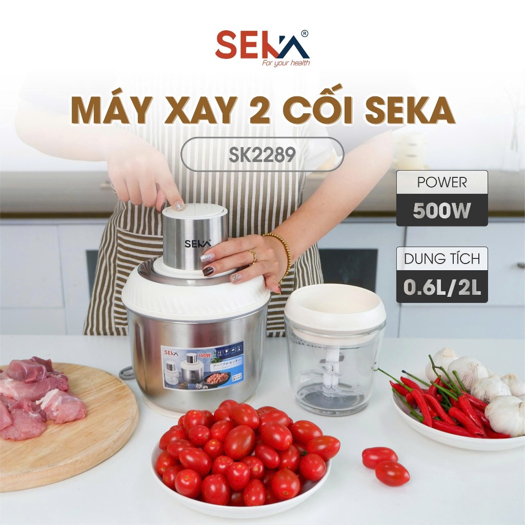 Máy xay thịt đa năng Seka công suất 500w dung tích 2l, cối thủy tinh, xay thịt, xay tỏi ớt, rau củ, bảo hành 12 tháng