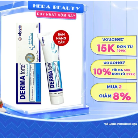 Derma Forte và Derma Forte Advanced Topical Gel 15g Gel Giảm Mụn Ẩn, Thâm Cho Mọi Loại Da