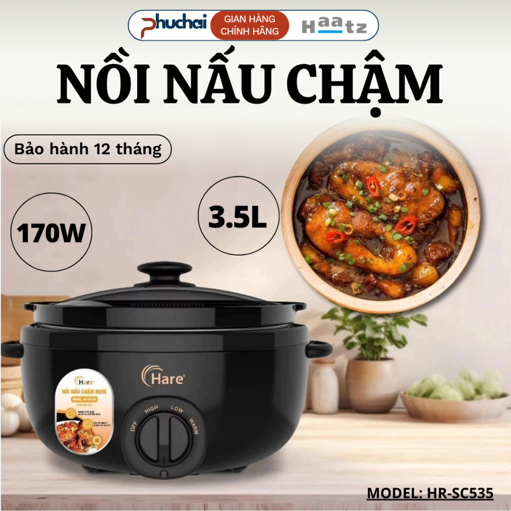 Nồi Nấu Chậm Hare HR-SC535 Dung Tích 3.5L Nấu Cháo Hầm Thực Phẩm, Giữ Nhiệt Tốt Tiết Kiệm Điện - Điện Máy Phúc Hải