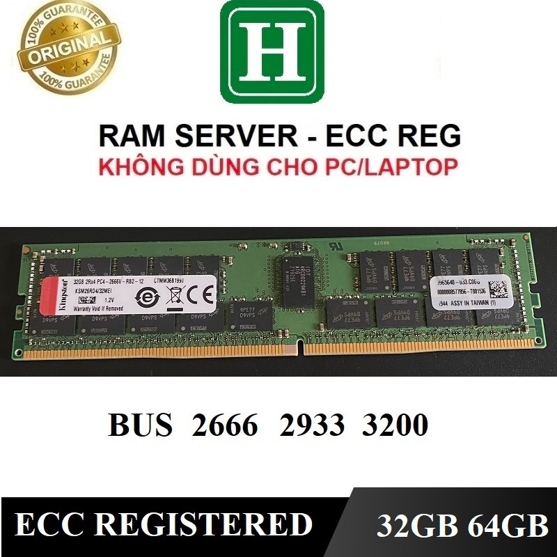Ram server ECC REG DDR4 32GB, 64GB BUS 2400, 2666, 2933,... Ram zin tháo máy chủ, BH 03 tháng