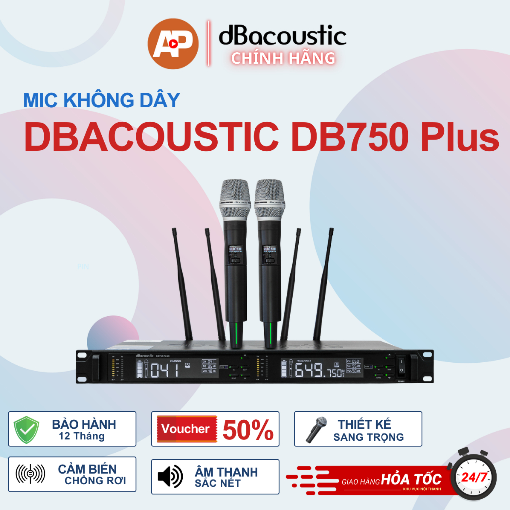 Mic không dây DBAcoustic DB750 Plus - Thiết kế hiện đại - Thu sóng xa 200m - BH12 tháng