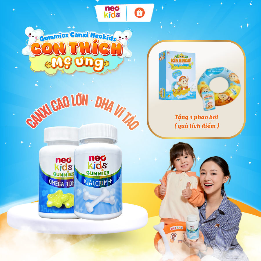 COMBO Gummies Canxi vị sữa chua Neo Kids Và Gummies DHA ngôi sao Neo Kids hộp 60 viên nhai