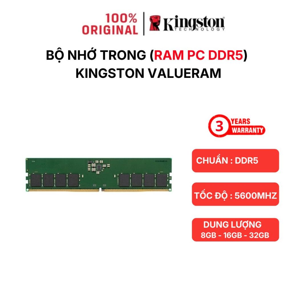 RAM PC Kingston ValueRAM DDR5 5600MHz - 8GB / 16GB / 32GB - Hàng Chính Hãng