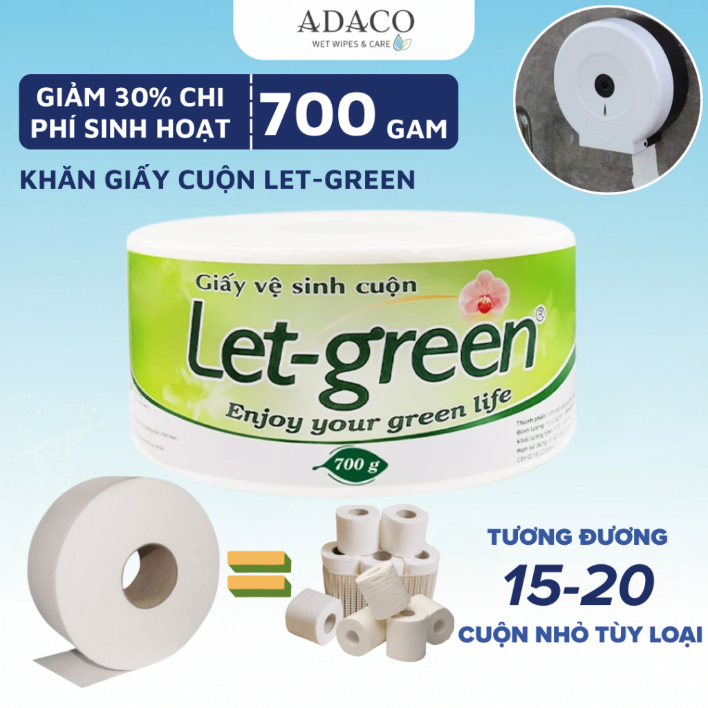 Giấy Vệ Sinh Công Nghiệp Let Green 700g Giấy Cuộn Lớn 2 Lớp Thấm Hút Tốt Dùng Cho Hộp Đựng Lớn
