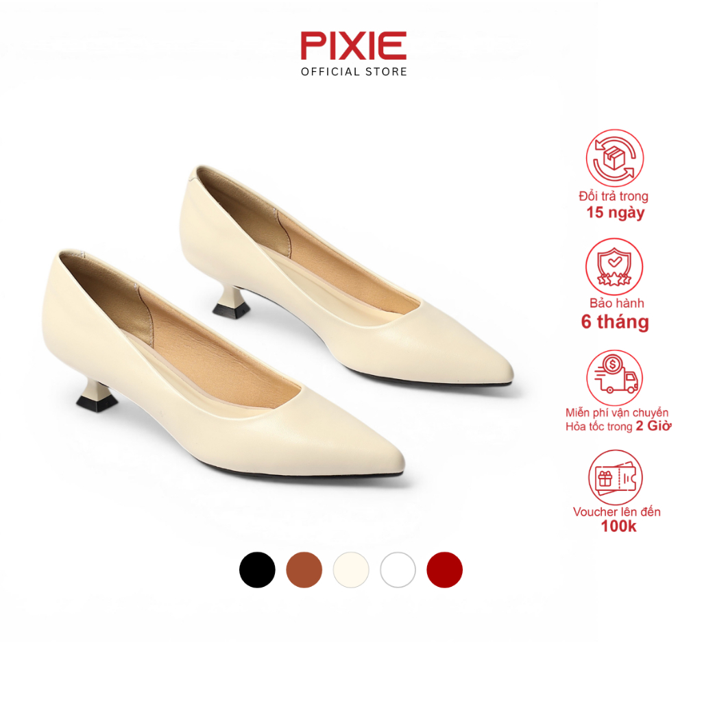 Giày Cao Gót 3cm Mũi Nhọn Gót Nhỏ Trơn Basic Pixie X544