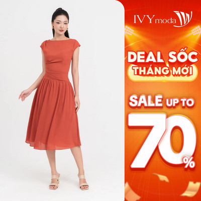 Orange CREPE - ĐẦM lụa ôm tạo kiểu nữ IVY moda MS 48B9823
