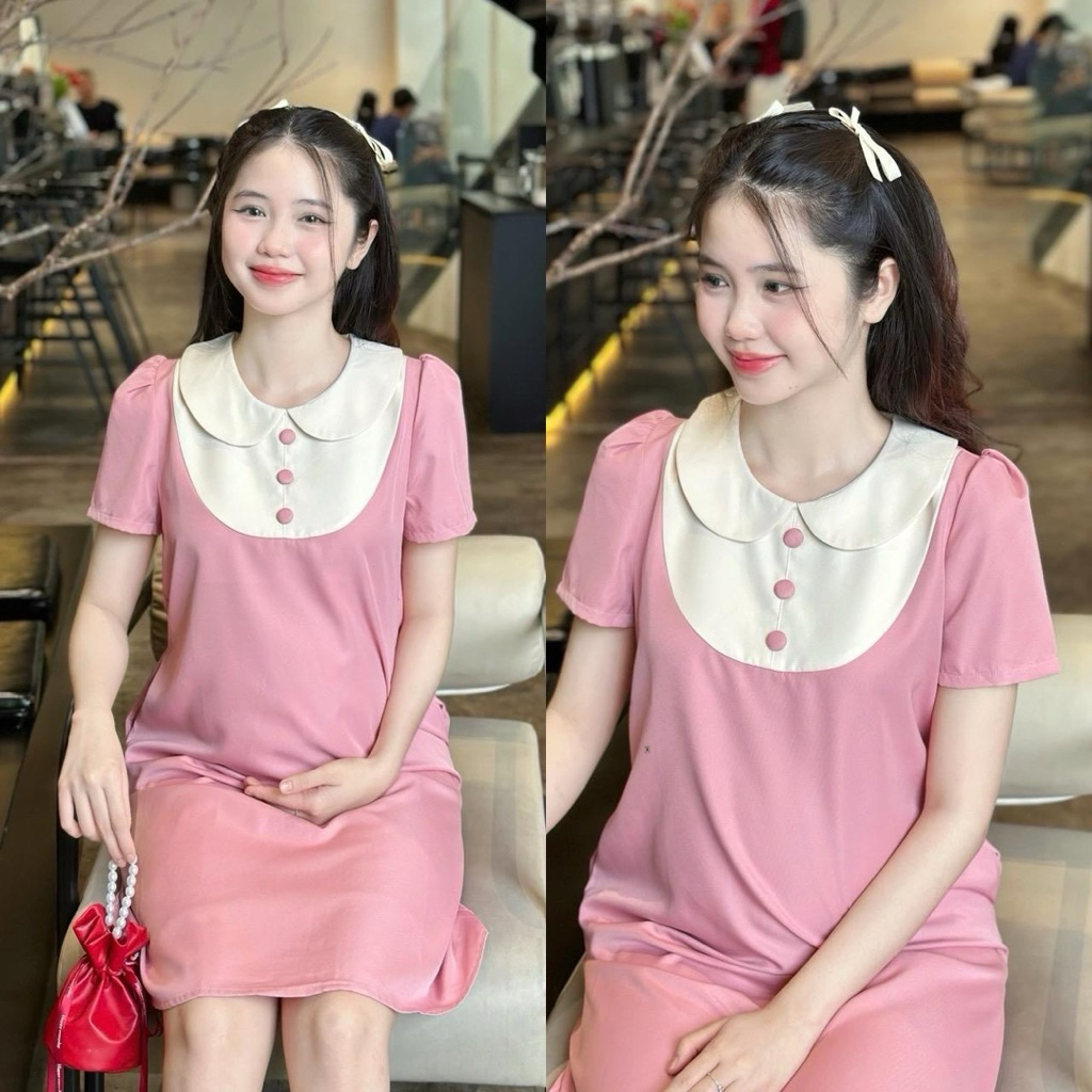 EVERMOM l Đầm bầu Riri công sở cổ sen phối nút bọc chất cotton lạnh form suông gọn dáng thanh lịch