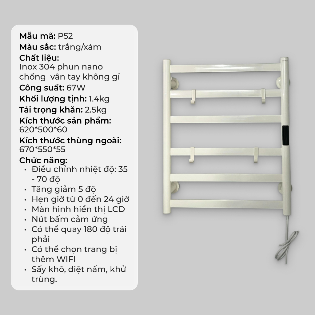 Kệ sưởi khăn thông minh P52