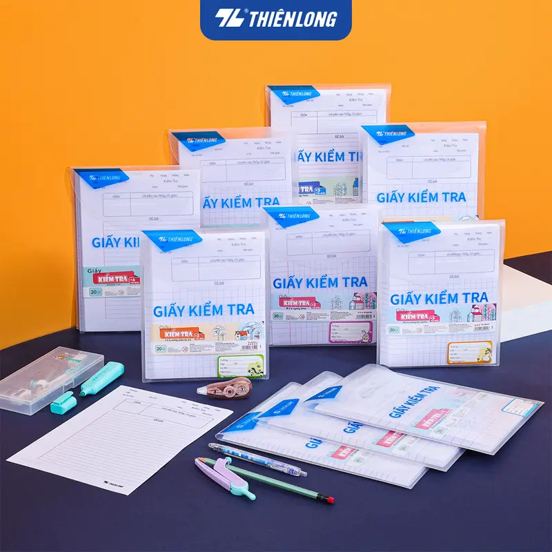 Bộ giấy kiểm tra Thiên Long Điểm 10 đa dạng kiểu dáng, 4 ô ly vuông, 5 ô ly vuông, kẻ ngang, tiện lợi khi sử dụng