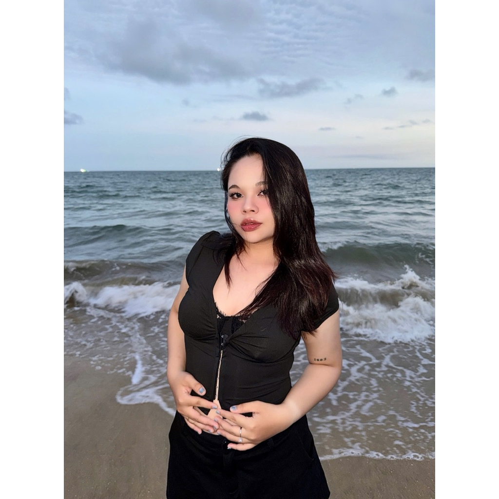 Áo phối sơmi thun umie dày dặn co giãn màu đen - LASSIE Bigsize - YAYA TOP