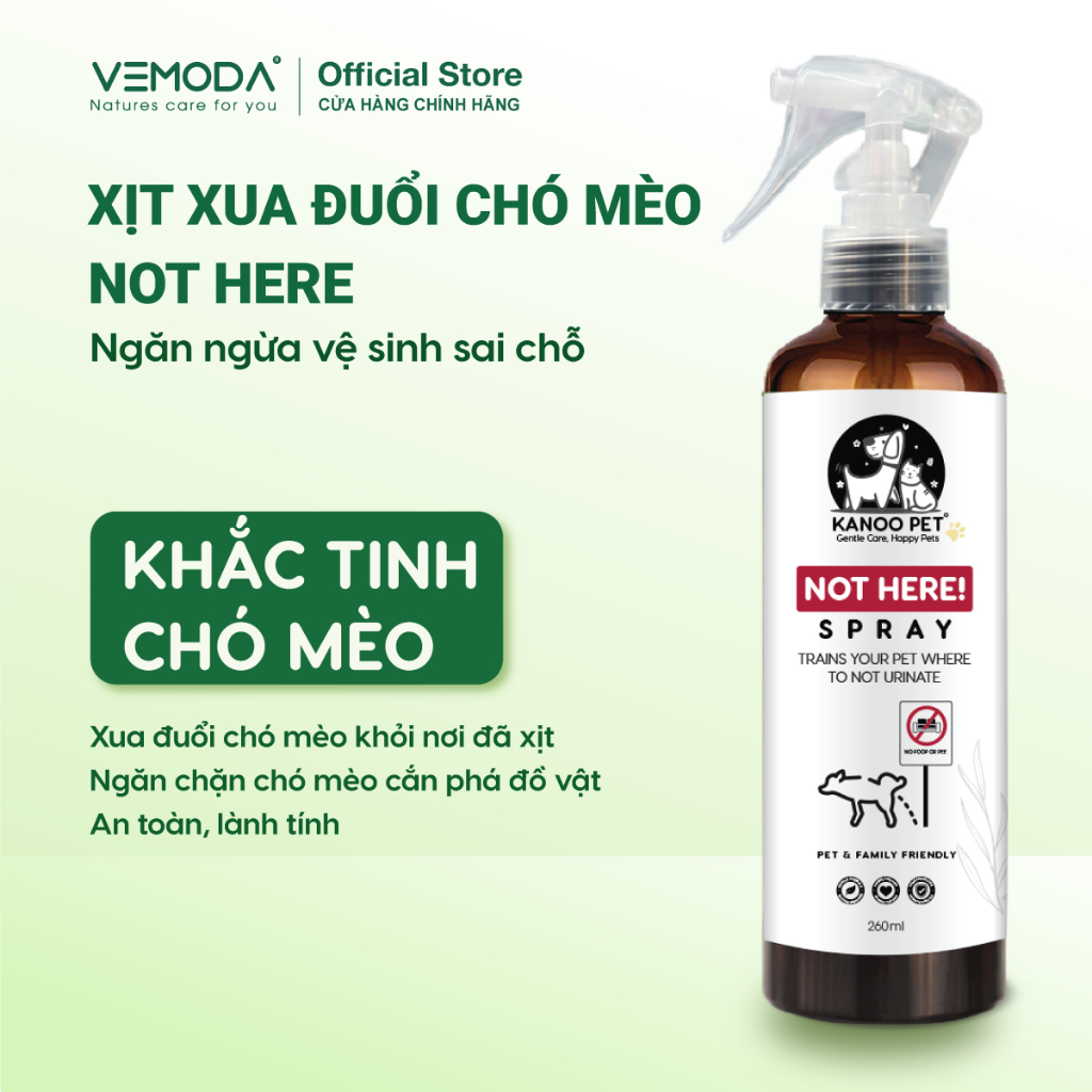 Xịt thơm tinh dầu xua đuổi chó mèo Not Here Kanoo Pet 260ml - Giúp ngăn chặn chó mèo phóng uế, cắn p