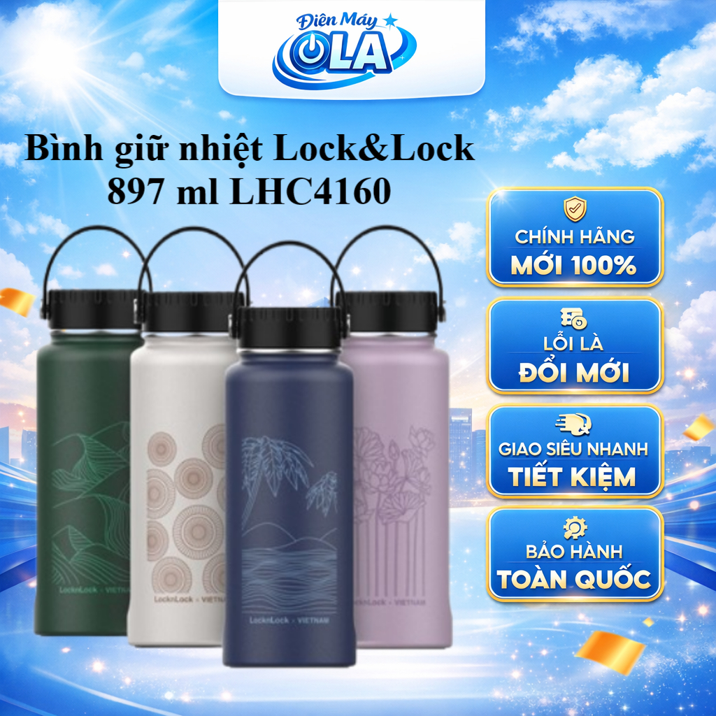 LHC4160DGRN/LHC4160NVY/LHC4160VOL - Bình giữ nhiệt Lock&Lock 897 ml LHC4160 - GIAO TOÀN QUỐC