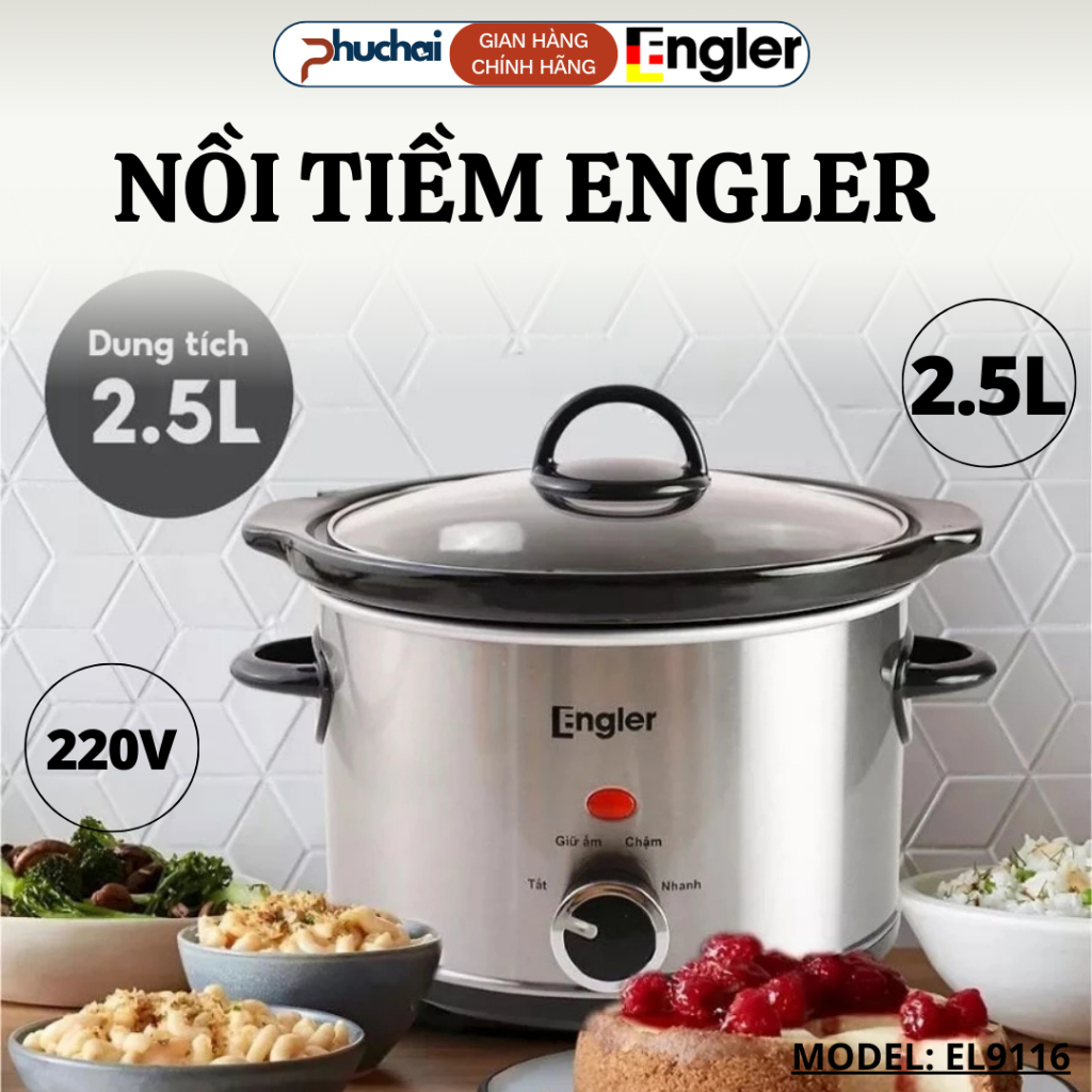 Nồi Tiềm Engler EL9116 Dung Tích 2.5L, Nấu Chậm 3 Chế Độ Lòng Gốm Ceramic Bảo Hành 24 Tháng - Điện Máy Phúc Hải
