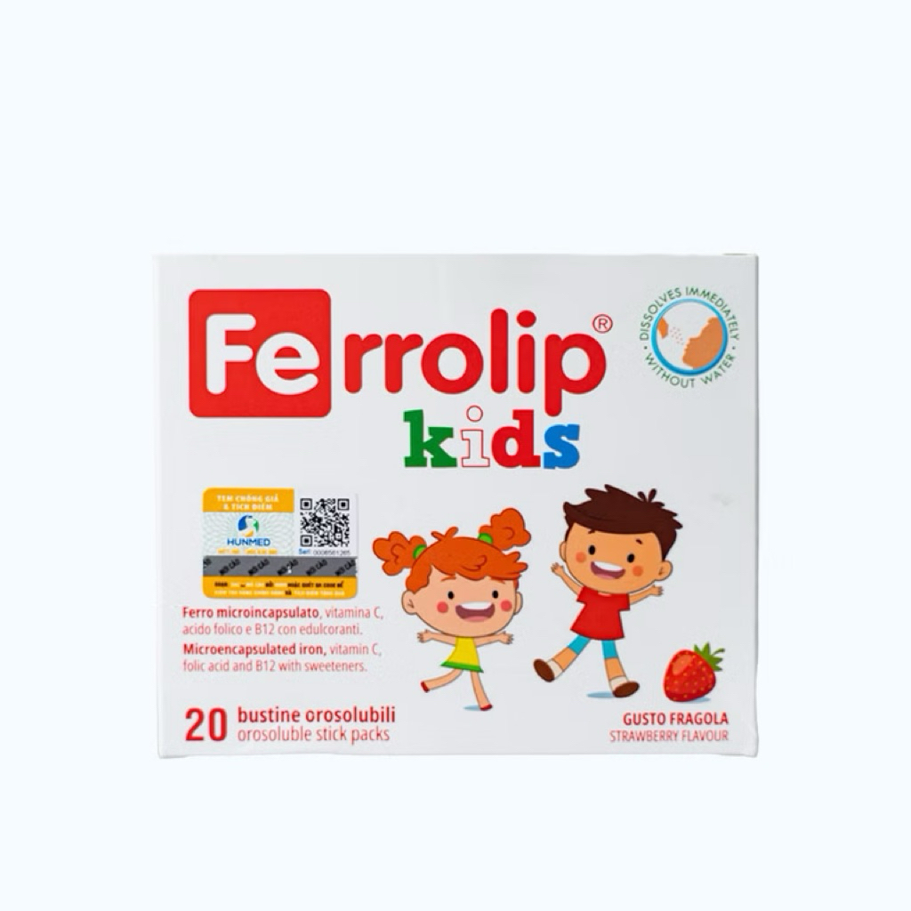 Bột uống Ferrolip Kids bổ sung sắt vị dâu (Hộp 20 gói)