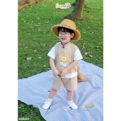 Set thun cộc tay Beemo tay phối layer in hình đáng yêu vải thun tăm co giãn cho bé đi học, đi chơi 6057BHB