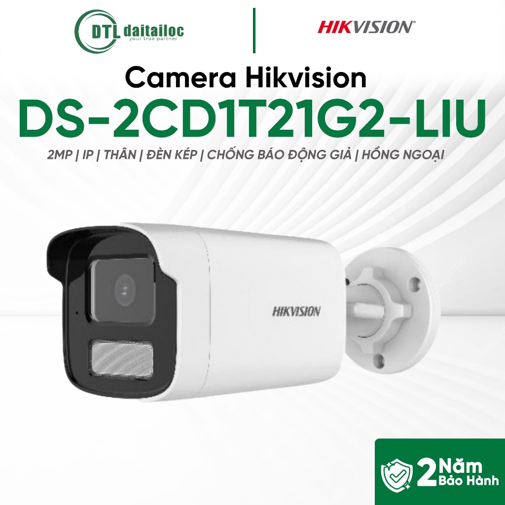 Camera Hikvision DS-2CD1T21G2-LIU (2MP/ IP/ THÂN/ ĐÈN KÉP/ CHỐNG BÁO ĐỘNG GIẢ/HỒNG NGOẠI) | Chính Hã