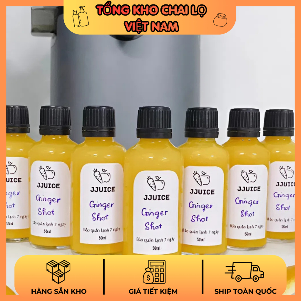 Chai Thủy Tinh GINGER SHOTS 5ml – 100ml Trong Suốt Nắp Vặn Đen Đựng GINGER SHOTS, Serum Mỹ Phẩm