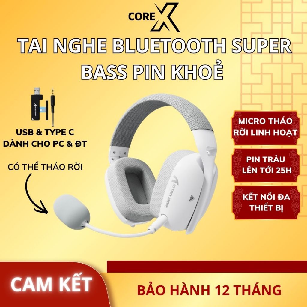 Tai Nghe Gaming Chụp Tai Không Dây Attack Shark L90 LED RGB Micro, Bluetooth 5.3, App Macro, Pin Sạc