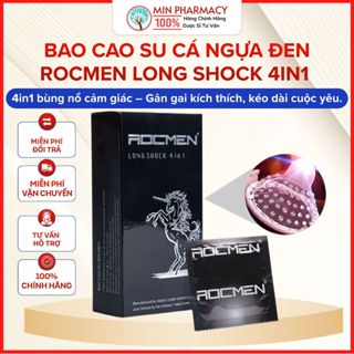 Bao cao su Cá ngựa đen Rocmen Long shock 4in1 Có gai Kéo dài thời gian Hộp 12 cái