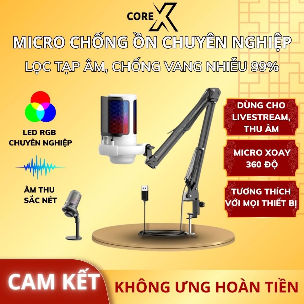 Micro-Micro Livestream, Thu Âm Chuyên Nghiệp ME6S Core X- LED RGB-Lọc 99% Tạp Âm-Thu Âm 360 Độ-BH12T