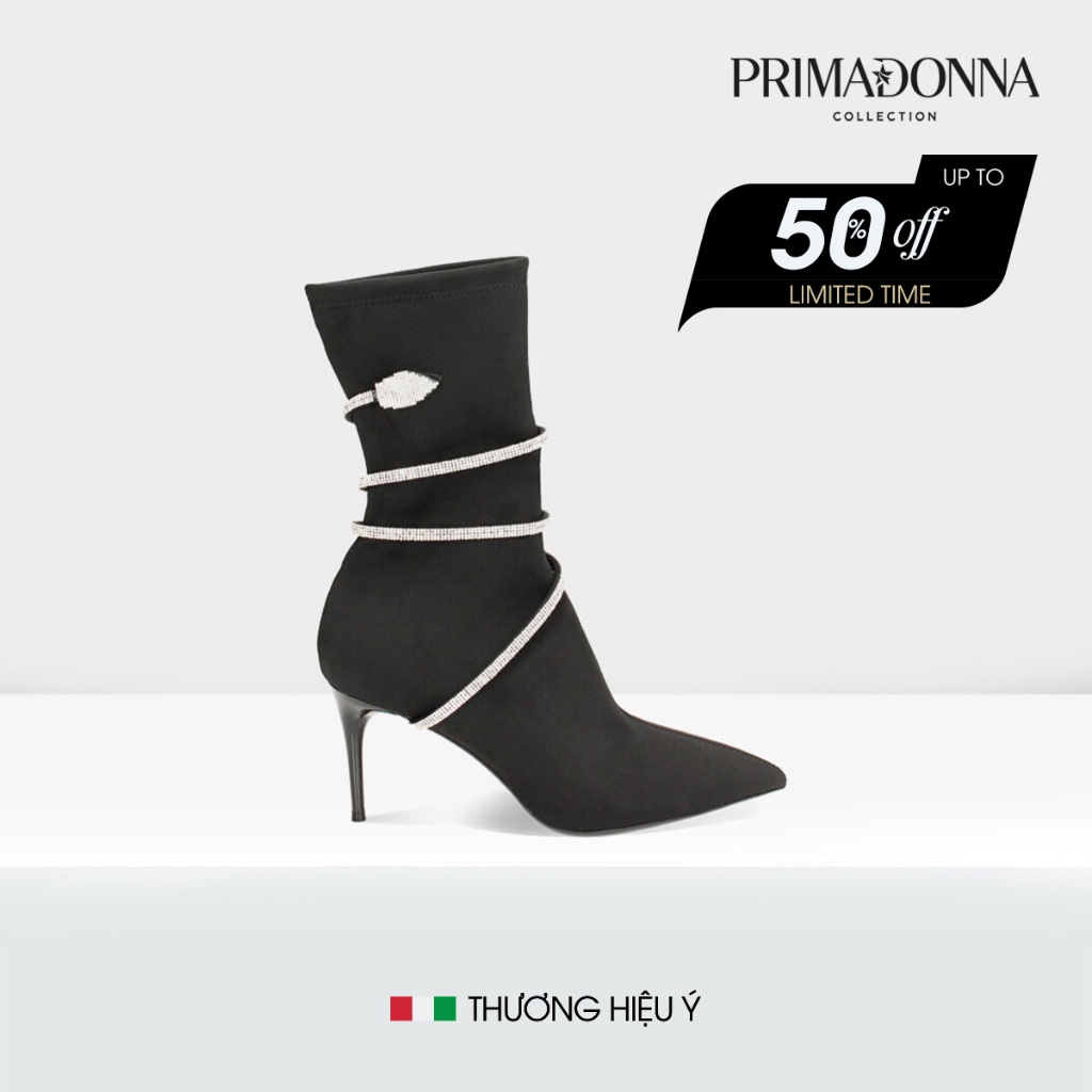 Giày boots Primadonna Collection Black Fabric Ankle Boot With Jewel Bracelet