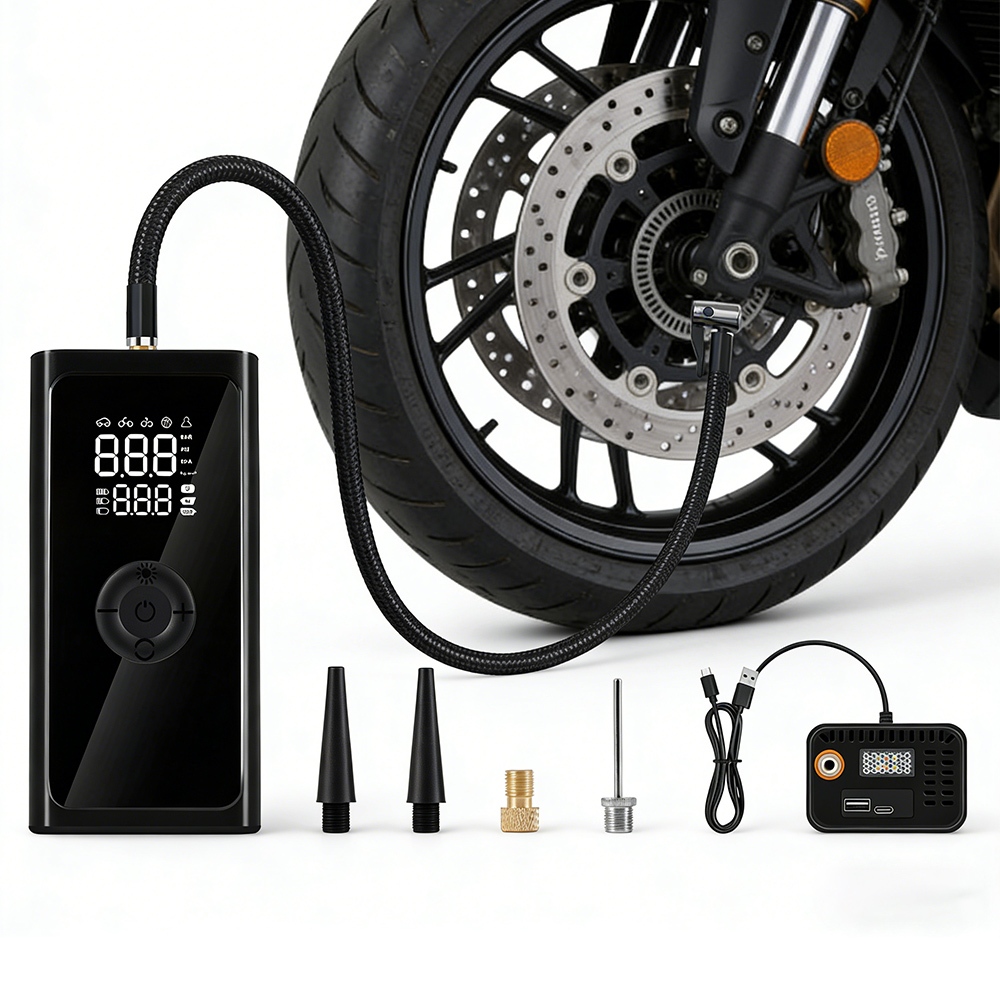 Máy Bơm Hơi Điện Tử Không Dây Thông Minh 5 Trong 1 - Màn Hình LED, Tự Động Dừng, Đèn Pin & Sạc USB - Dùng Cho Xe Hơi
