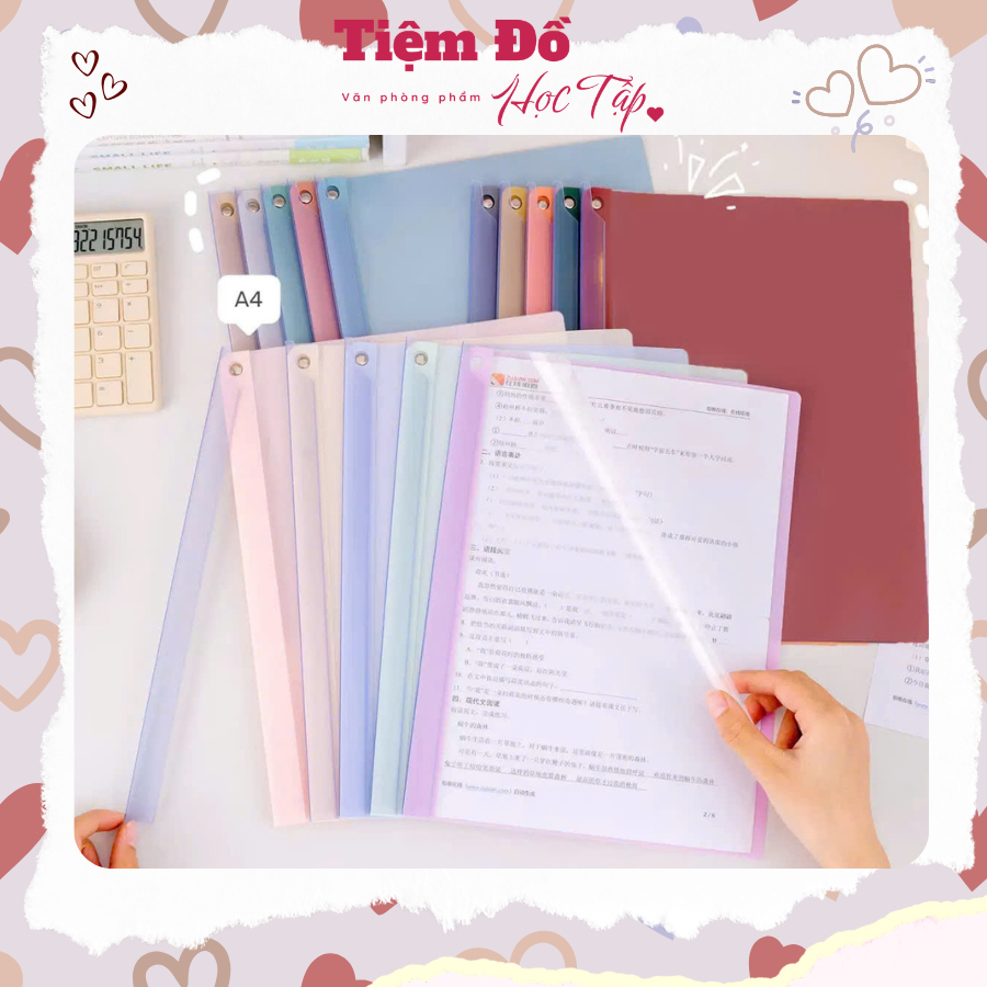 Kẹp File A4 Nhựa PP Trong Suốt – Bìa Kẹp Tài Liệu A4 Pastel | Folder Đựng Giấy A4 Văn Phòng – Tiệm Đ