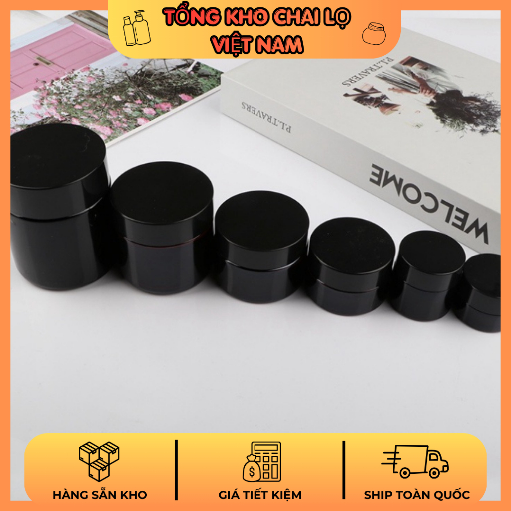 Hũ Thủy Tinh Nâu Nắp Đen Cao Cấp 5g – 100g Đựng Kem Face, Chiết Mỹ Phẩm Du Lịch