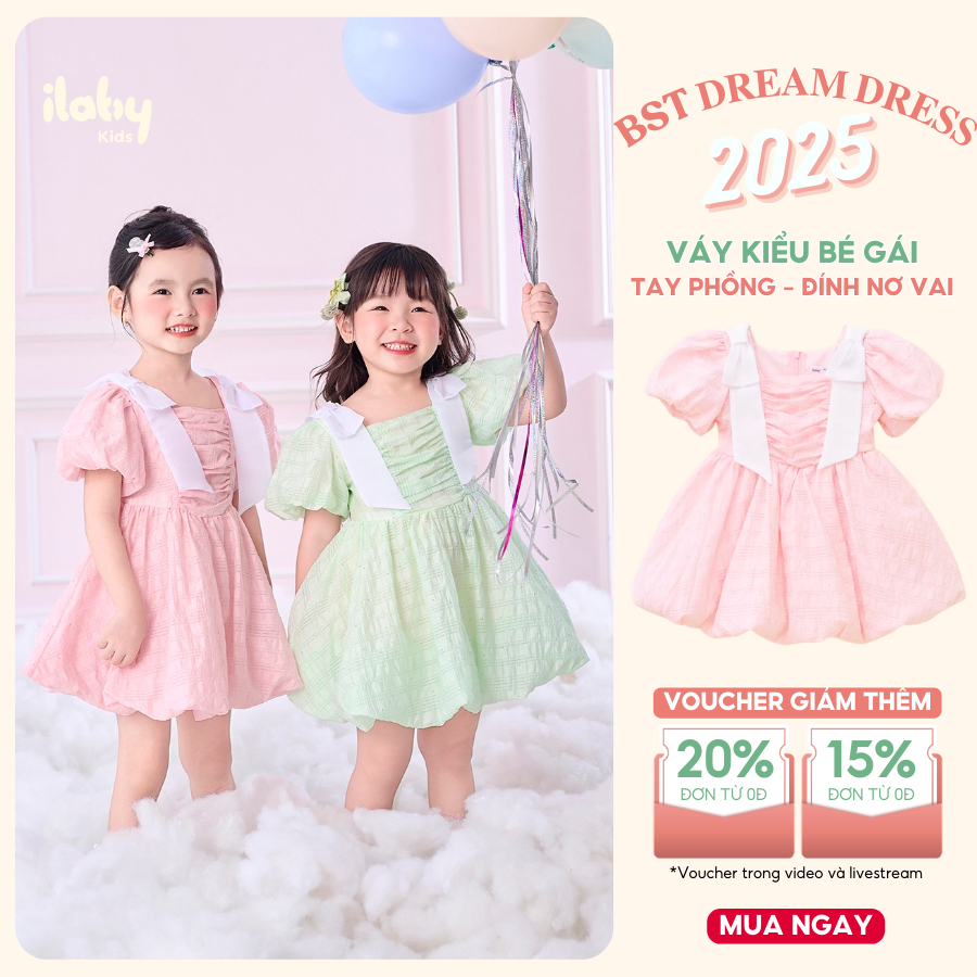 Váy bé gái ILABY váy cho bé gái thiết kế dáng tùng bí chất liệu tơ đính đá [3072]