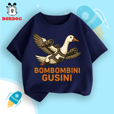 Áo cộc tay bé trai BOBDOG chất liệu cotton in hình BOMBOMBINI GUSINI, BOMBARDIRO CROCODILO cho bé