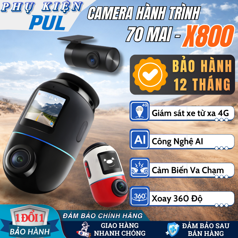 Camera Hành Trình 4K 70mai Omni X800, Xoay 360°, AI Giám Sát Xe, Wifi, GPS, Ghi Hình Ban Đêm