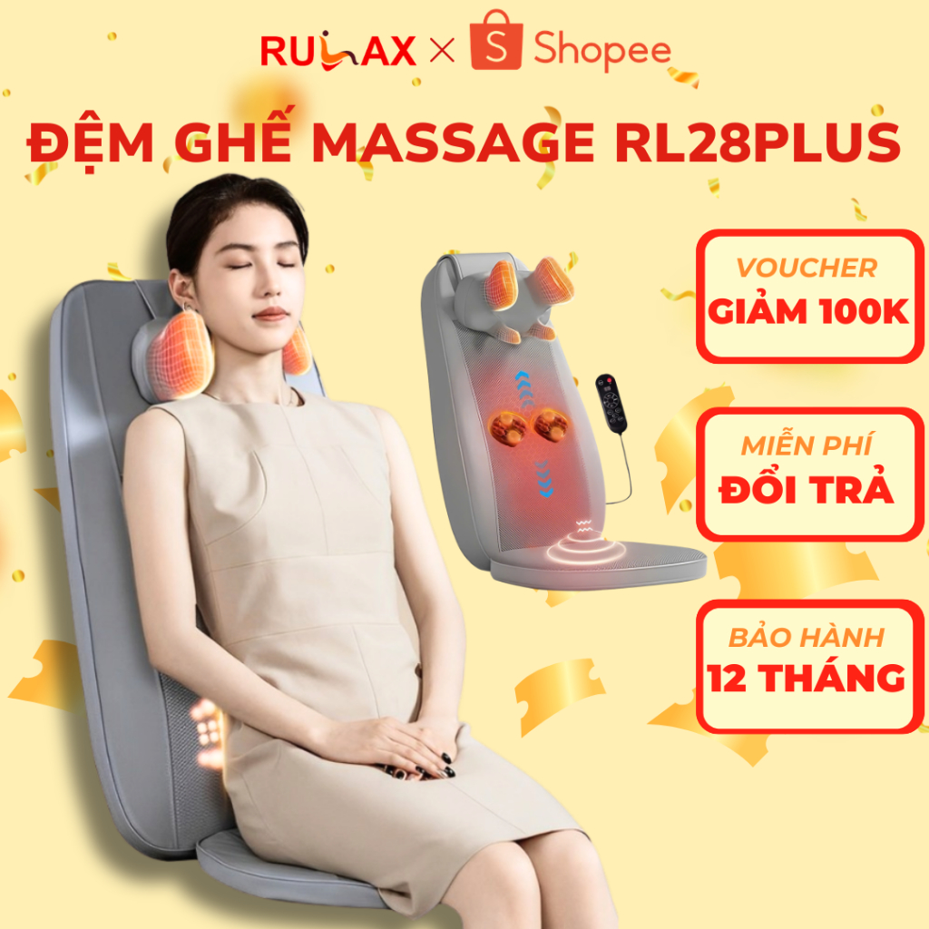 Ghế Massage Toàn Thân Rulax RL28, Đệm Ghế Massage Hồng Ngoại Rung Điện Từ Giảm Đau Lưng, Cổ Vai Gáy