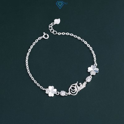 Lắc tay bạc nữ cỏ bốn lá may mắn đính đá khắc tên theo yêu cầu LTN0441 - Trang Sức TNJ