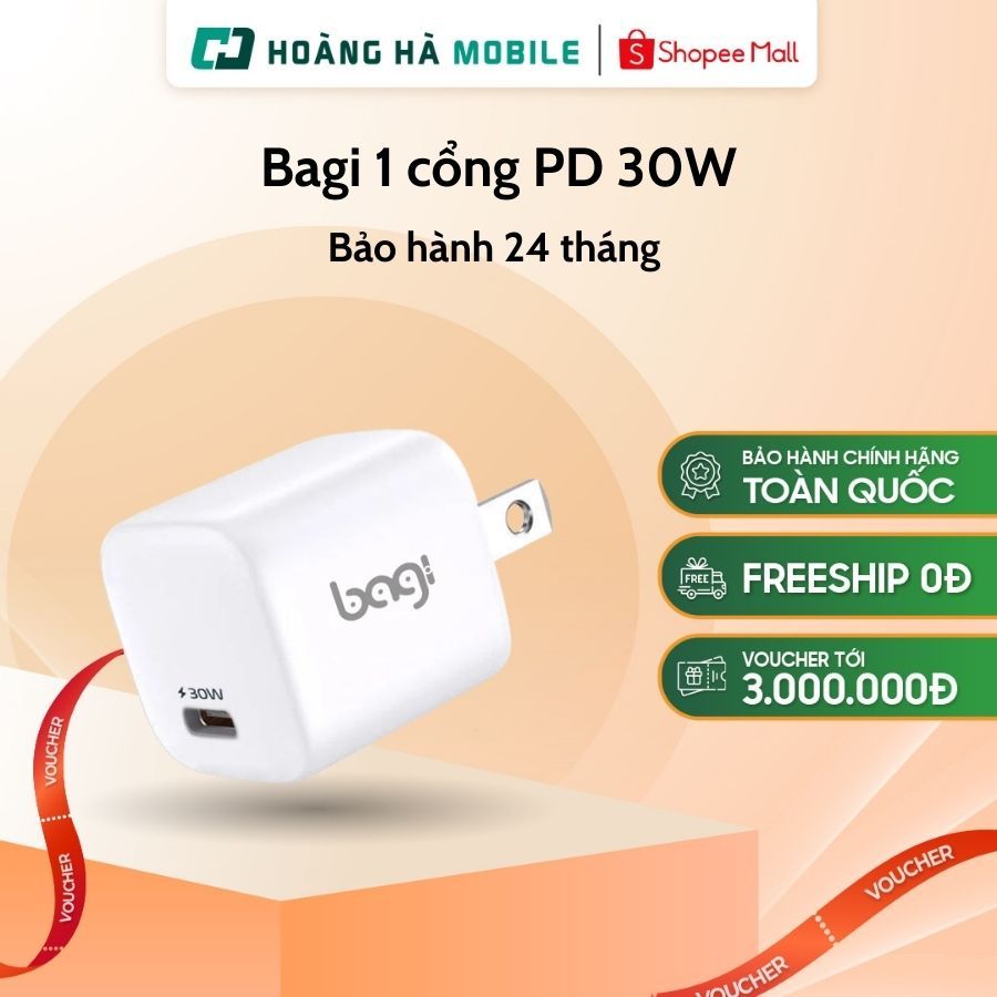 Củ sạc nhanh Bagi 1 cổng PD 30W - Chính Hãng