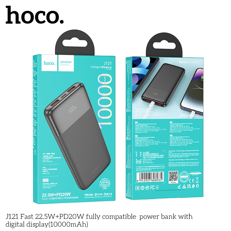 Sạc dự phòng J121 Fast 22.5W+PD20W với màn hình kỹ thuật số (10000mAh)