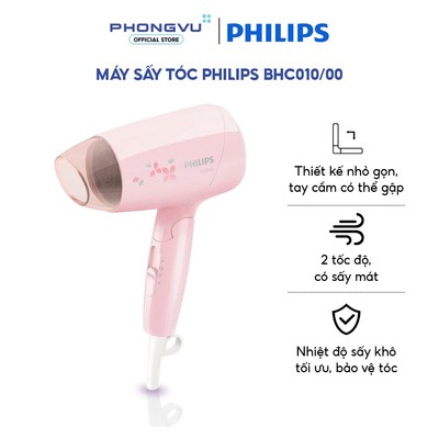 Máy Sấy Tóc Philips BHC010 - 1200W - Chế Độ ThermoProtect - Tay Cầm Gập Gọn - Bảo Hành 24 Tháng