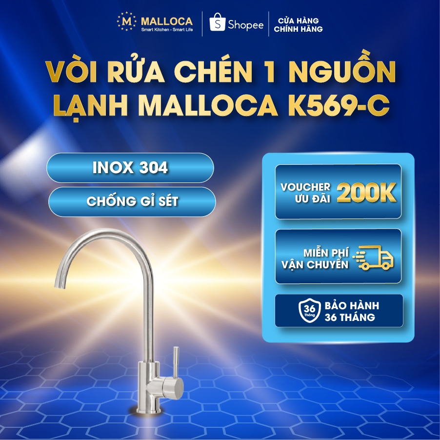 Vòi rửa chén inox 304 1 nguồn lạnh Malloca K569-C bảo hành 3 năm
