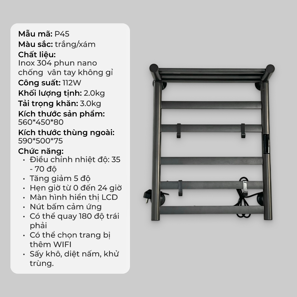 Kệ sưởi khăn thông minh P45