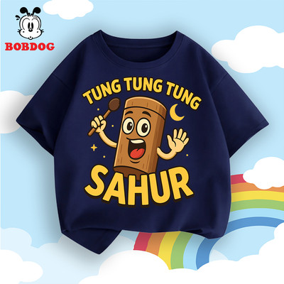 Áo cộc tay mùa hè bé trai BOBDOG chất liệu cotton mỏng mát in hình tung tung tung sahur cho bé